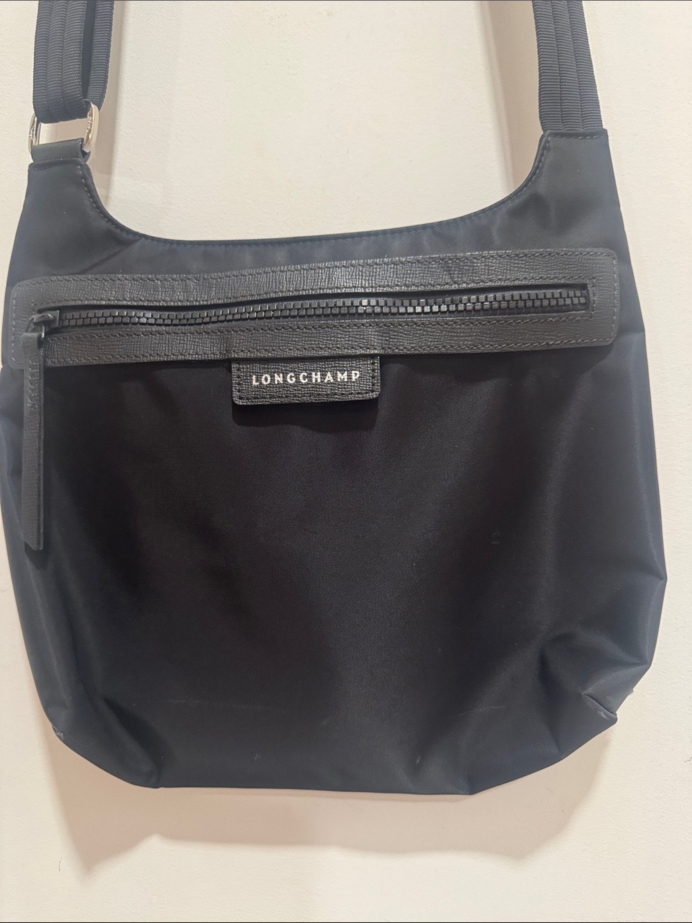 Longchamp Black Nylon Crossbody Bag Front Zip with Inner Zip Pocket
